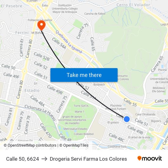 Calle 50, 6624 to Drogeria Servi Farma Los Colores map