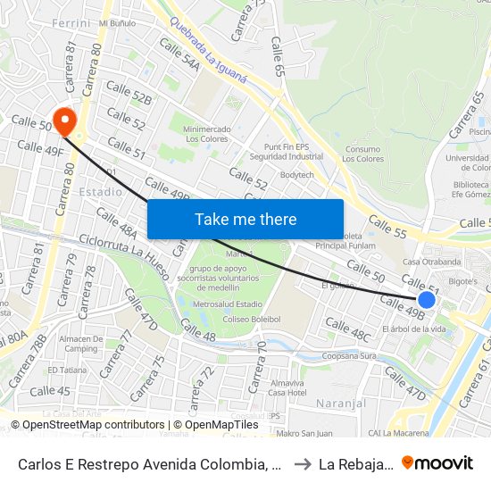 Carlos E Restrepo Avenida Colombia, 64b2-64b120 to La Rebaja Plus map