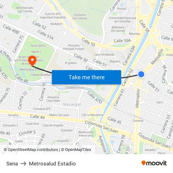 Sena to Metrosalud Estadio map