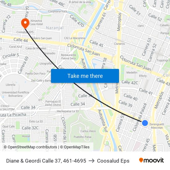 Diane & Geordi Calle 37, 461-4695 to Coosalud Eps map