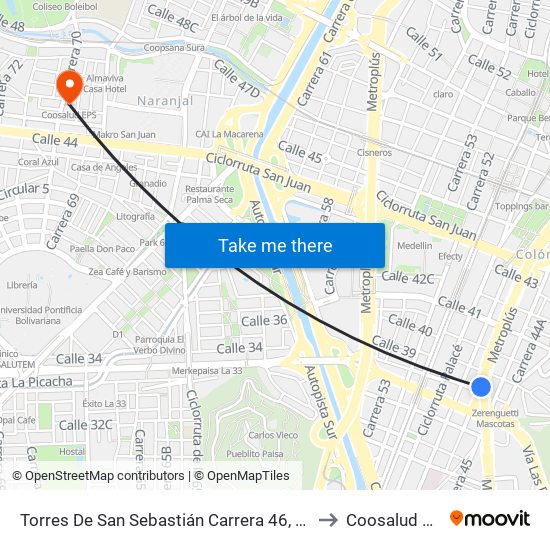 Torres De San Sebastián Carrera 46, 38-62 to Coosalud Eps map