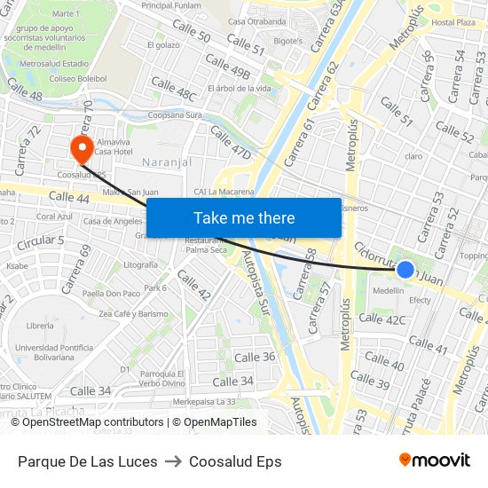 Parque De Las Luces to Coosalud Eps map