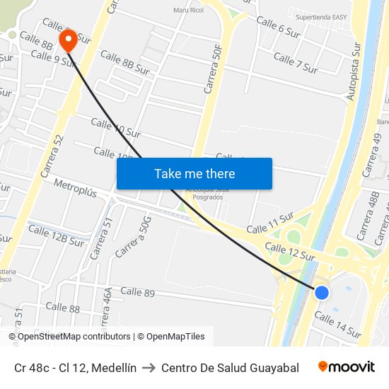 Cr 48c - Cl 12, Medellín to Centro De Salud Guayabal map
