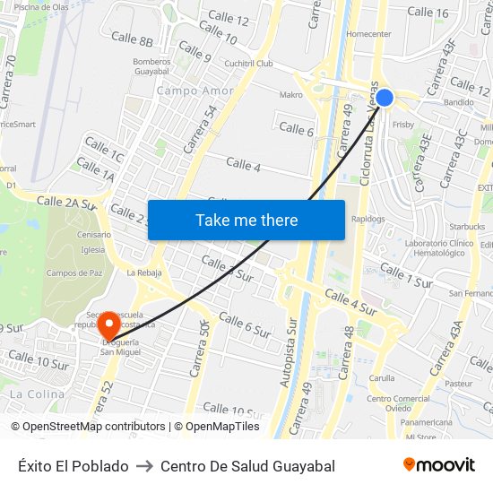 Éxito El Poblado to Centro De Salud Guayabal map