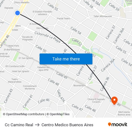 Cc Camino Real to Centro Medico Buenos Aires map