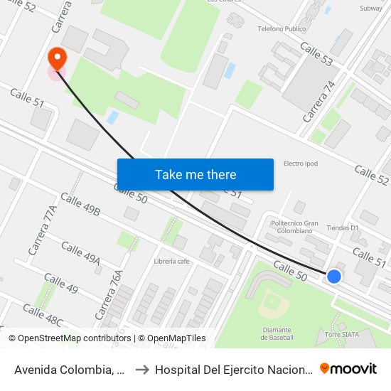 Avenida Colombia, 71158-71252 to Hospital Del Ejercito Nacional Cuarta Brigada map