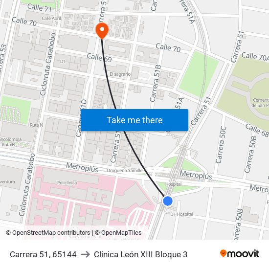 Carrera 51, 65144 to Clinica León XIII Bloque 3 map