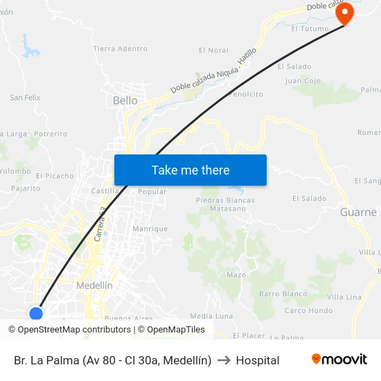 Br. La Palma (Av 80 - Cl 30a, Medellín) to Hospital map