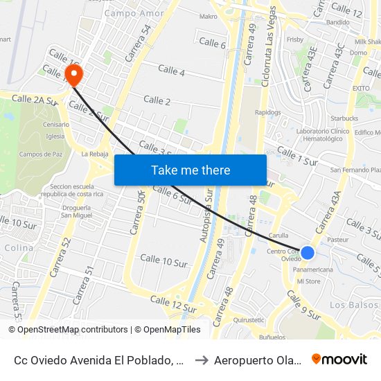 Cc Oviedo Avenida El Poblado, 6 Sur39-6 Sur113 to Aeropuerto Olaya Herrera map