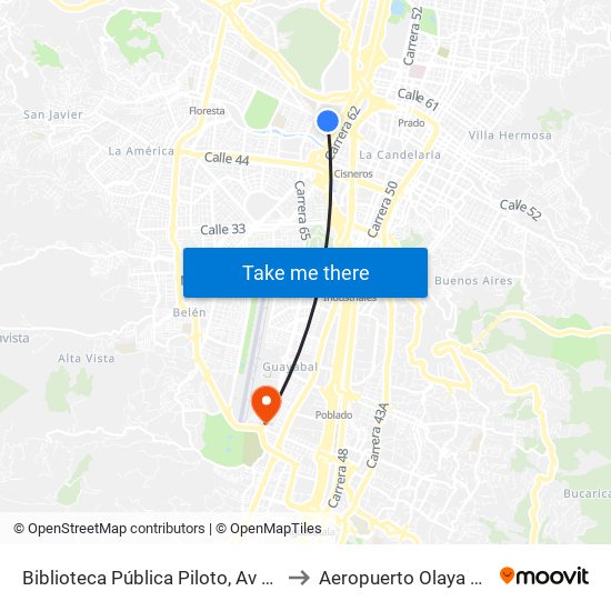 Biblioteca Pública Piloto, Av Colombia to Aeropuerto Olaya Herrera map
