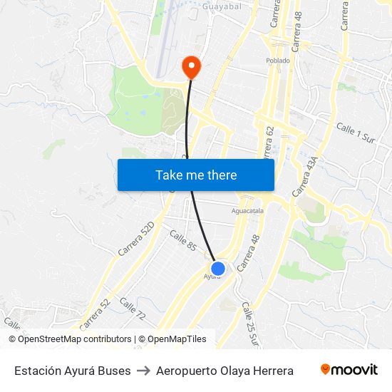 Estación Ayurá Buses to Aeropuerto Olaya Herrera map