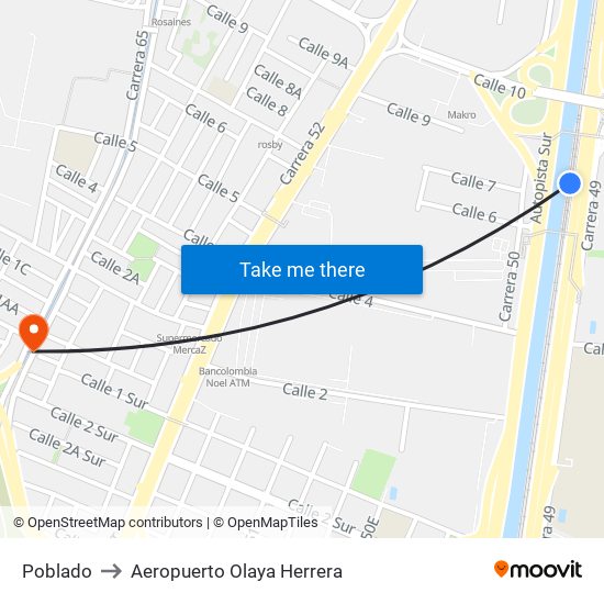 Poblado to Aeropuerto Olaya Herrera map