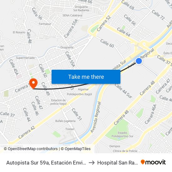 Autopista Sur 59a, Estación Envigado Buses to Hospital San Rafael #2 map