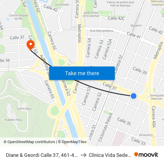 Diane & Geordi Calle 37, 461-4695 to Clinica Vida Sede 33 map