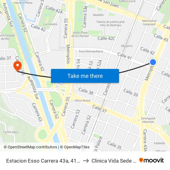 Estacion Esso Carrera 43a, 41-16 to Clinica Vida Sede 33 map