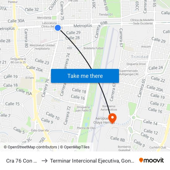 Cra 76 Con Cll 30 to Terminar Intercional Ejecutiva, Gonzalo Mejia. map