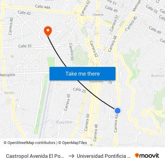 Castropol Avenida El Poblado, 1983 to Universidad Pontificia Bolivariana map