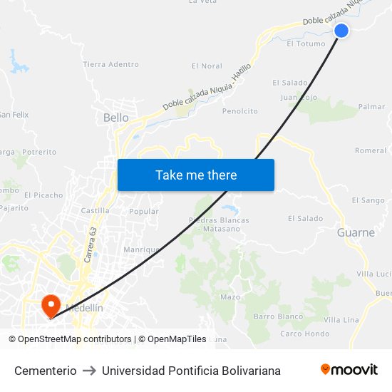 Cementerio to Universidad Pontificia Bolivariana map