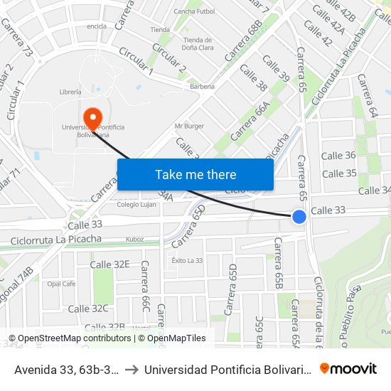 Avenida 33, 63b-315 to Universidad Pontificia Bolivariana map