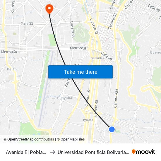 Avenida El Poblado to Universidad Pontificia Bolivariana map