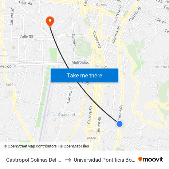 Castropol Colinas Del Poblado to Universidad Pontificia Bolivariana map