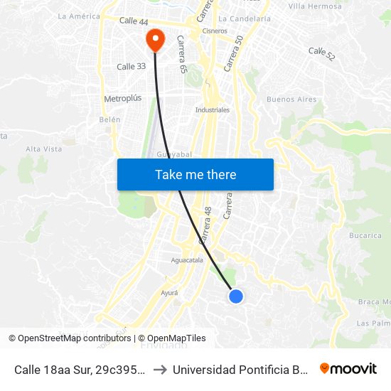 Calle 18aa Sur, 29c395-29c421 to Universidad Pontificia Bolivariana map