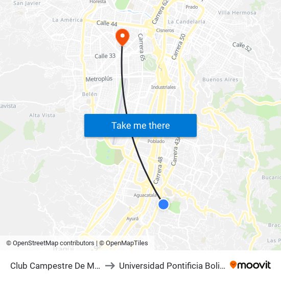 Club Campestre De Medellín to Universidad Pontificia Bolivariana map