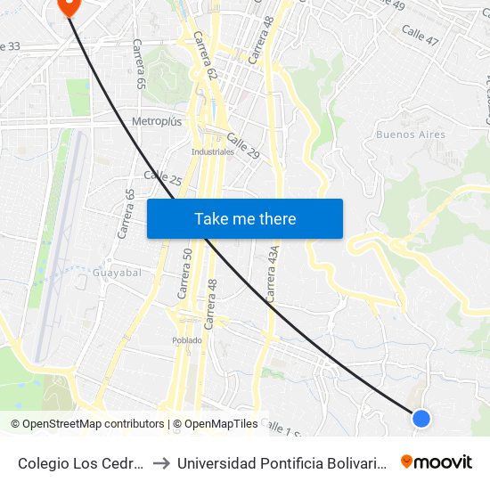 Colegio Los Cedros to Universidad Pontificia Bolivariana map