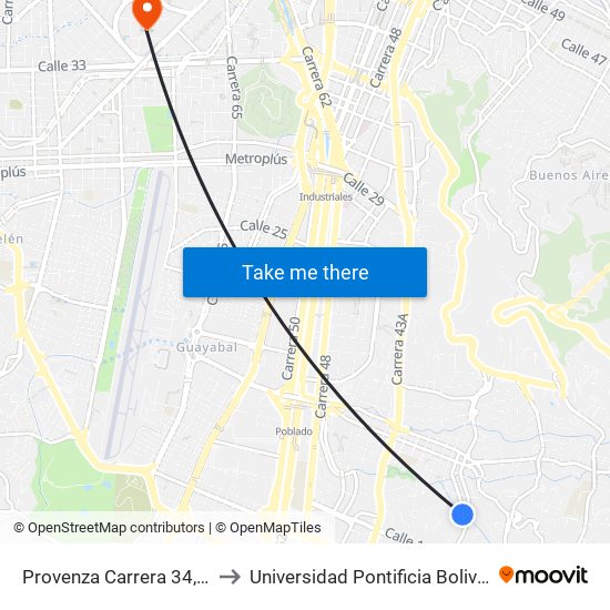 Provenza Carrera 34, 7-29 to Universidad Pontificia Bolivariana map