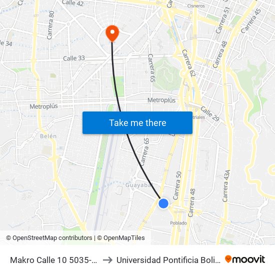 Makro Calle 10  5035-50185 to Universidad Pontificia Bolivariana map
