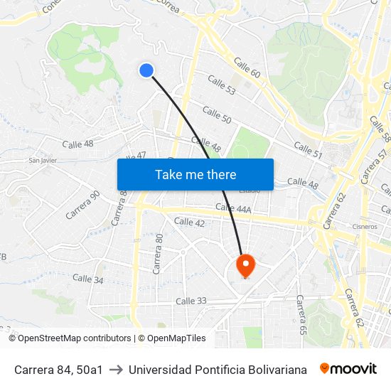 Carrera 84, 50a1 to Universidad Pontificia Bolivariana map