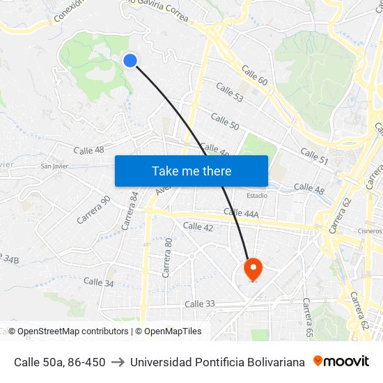 Calle 50a, 86-450 to Universidad Pontificia Bolivariana map