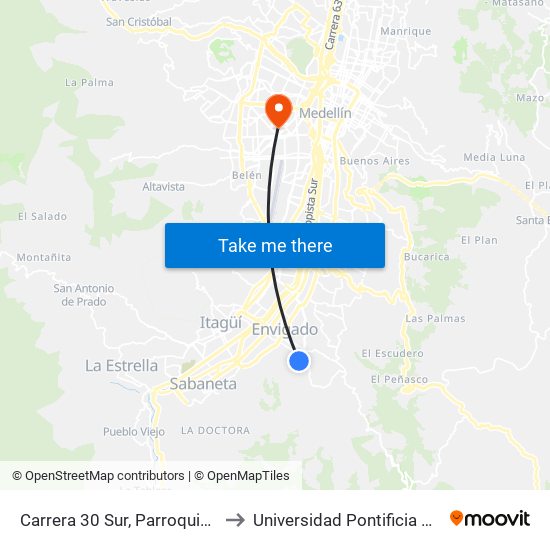 Carrera 30 Sur, Parroquia San José to Universidad Pontificia Bolivariana map
