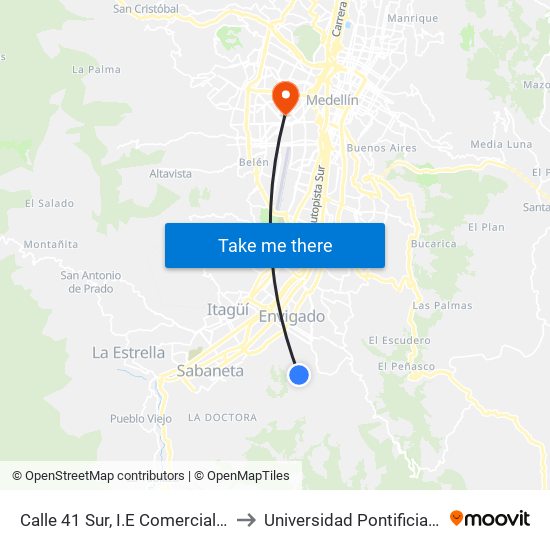 Calle 41 Sur, I.E Comercial De Envigado to Universidad Pontificia Bolivariana map