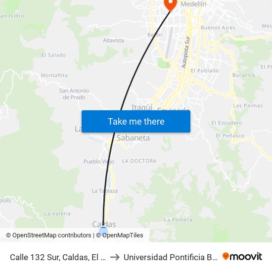 Calle 132 Sur, Caldas, El Consumo to Universidad Pontificia Bolivariana map