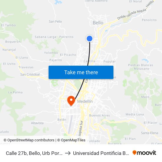 Calle 27b, Bello, Urb Porto Alegre to Universidad Pontificia Bolivariana map