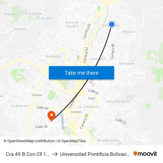 Cra 49 B Con Cll 106 to Universidad Pontificia Bolivariana map