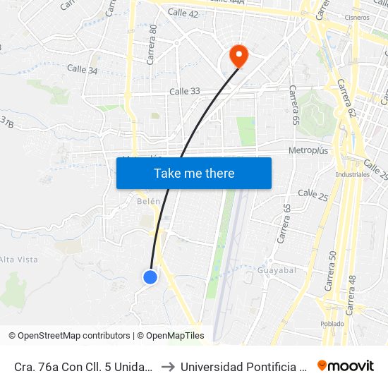 Cra. 76a Con Cll. 5 Unidad La Guaira to Universidad Pontificia Bolivariana map