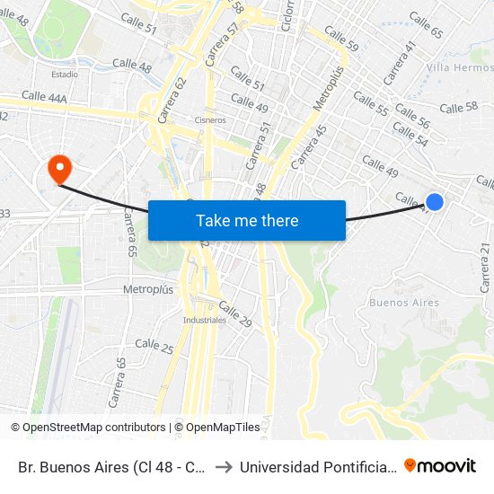 Br. Buenos Aires (Cl 48 - Cr 30, Medellín) to Universidad Pontificia Bolivariana map