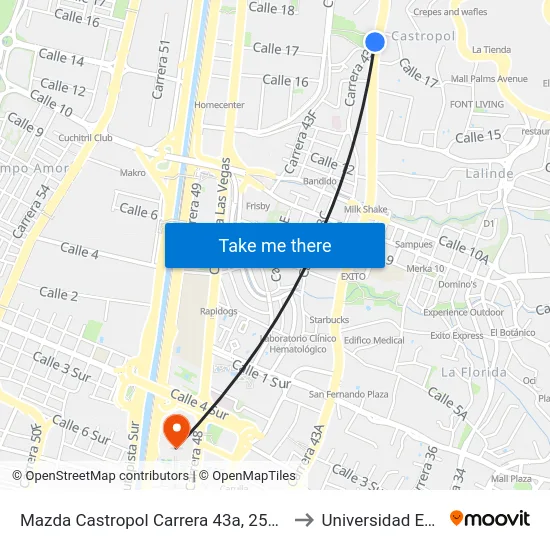 Mazda Castropol Carrera 43a, 25a-34 to Universidad Eafit map