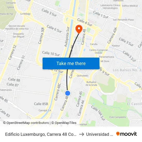 Edificio Luxemburgo, Carrera 48 Con 16 Sur to Universidad Eafit map