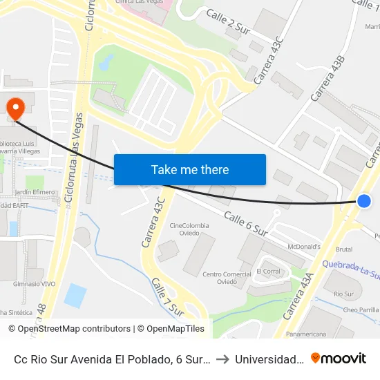 Cc Rio Sur Avenida El Poblado, 6 Sur2-6 Sur128 to Universidad Eafit map