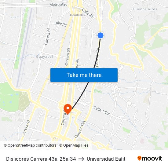 Dislicores Carrera 43a, 25a-34 to Universidad Eafit map