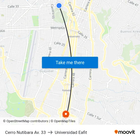 Cerro Nutibara Av. 33 to Universidad Eafit map