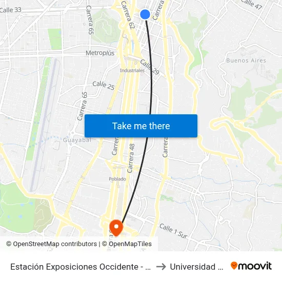 Estación Exposiciones Occidente - Oriente to Universidad Eafit map