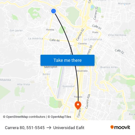 Carrera 80, 551-5545 to Universidad Eafit map