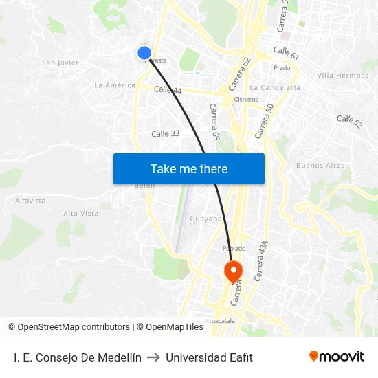 I. E. Consejo De Medellín to Universidad Eafit map