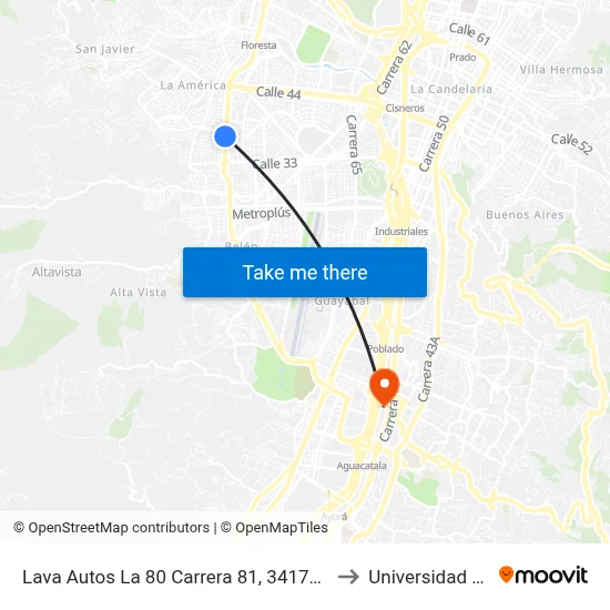 Lava Autos La 80 Carrera 81, 34175-34207 to Universidad Eafit map