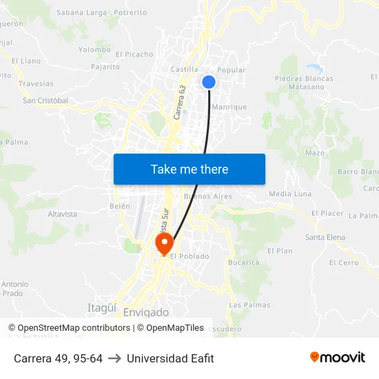 Carrera 49, 95-64 to Universidad Eafit map