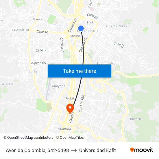 Avenida Colombia, 542-5498 to Universidad Eafit map